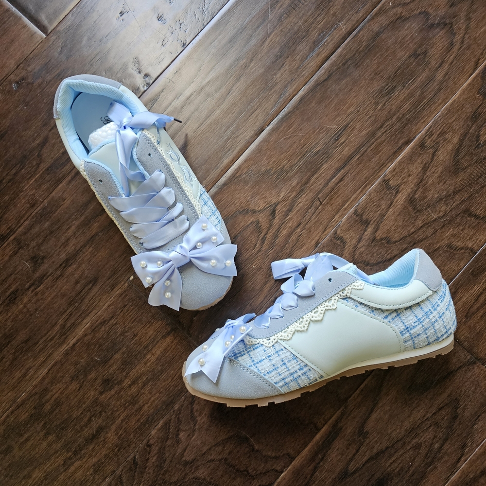 satin ribbon bow ballet sneakers